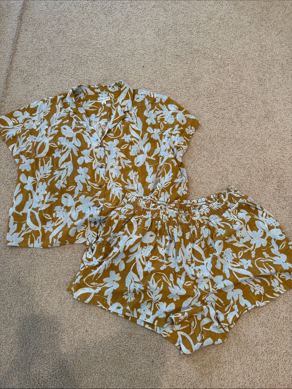 Mustard Floral Linen Blend Women's Set